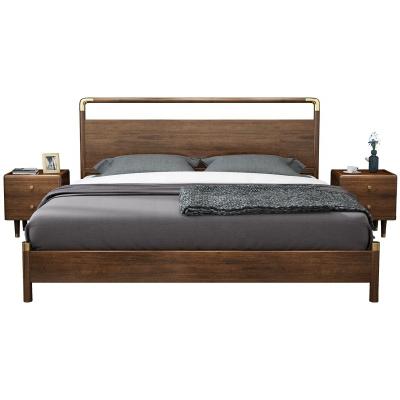 China New Chinese Style Adjustable Double Bed 1.5m Walnut Bed 1.5m(Height)Modern Simple Solid Wood Master Bedroom Furniture for sale