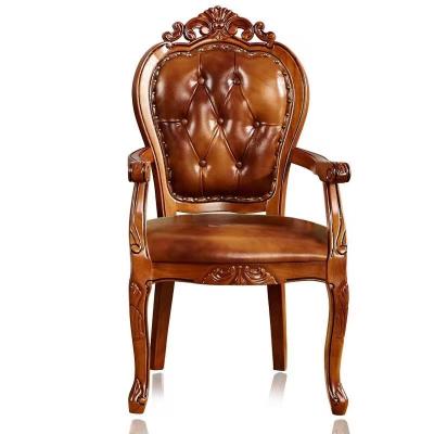 China Cooling European leather dining chair, American home study chair solid wood fabric, neoclassical mahjong back single stool for sale