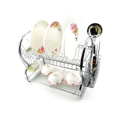 China Sustainable Metal Kitchen Accessories Dish Drain Rack Tableware Storage Container Basket With Tray for sale