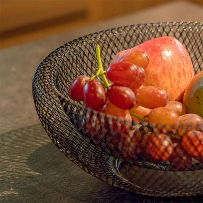 China Contemporary Exquisite Black Metal Wire Frame Design Storage Two Tier Wire Woven Fruit Basket Black One for sale