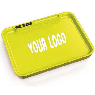 China Eco-Friendly Custom Logo Light Up Tray Set Rolling Tobacco Serving Plastic Smoking Rolling Light Led Tray for sale