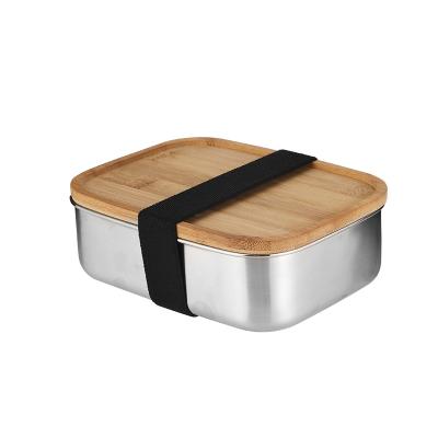 China High Quality Square Freshness Storage Multi-capacity 304 Stainless Steel Food Container Bento Lunch Box With Bamboo Lid for sale