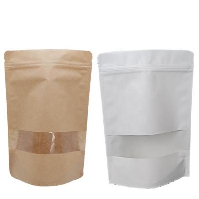 China Recyclable White Doypack Brown Kraft Craft Paper Ziplock Stand Up Pouches Food Packaging Zipper Bags With Window for sale