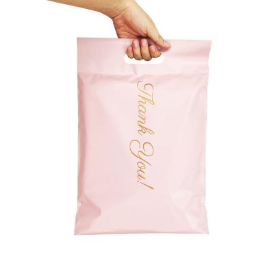 China Biodegradable Courier Mailing Packaging Polymailer Shipping Envelopes Bags Custom Logo Pink Thank You Poly Mailers With Handle for sale