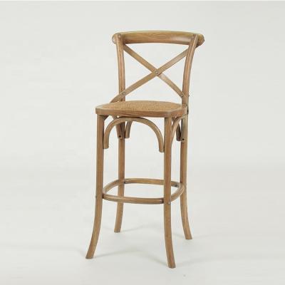 China Wooden Rustic European Classic Solid Cross Oak Style Back Barstool / High End Rattan Stools For Home (CH-338-1) for sale