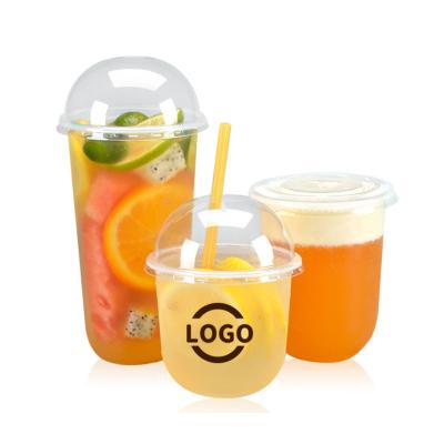 China Custom Logo 16oz 24oz 32oz Single Wall Clear Printing Factory Cold Disposable Drinks PP Plastic Cups With Lids for sale