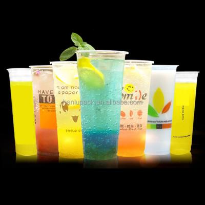 China Disposable DOUBLE WALL Disposable Blister PP Flat Plastic Soft Cups Bubble Tea Cups Milk Tea U Shape Cup With Lid for sale