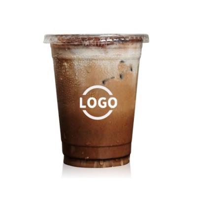 China DOUBLE WALL Customize Logo Plastic U Shape PET Cup Factory Juice Boba Milk Bubble Tea Flat Ice Coffee Mugs for sale