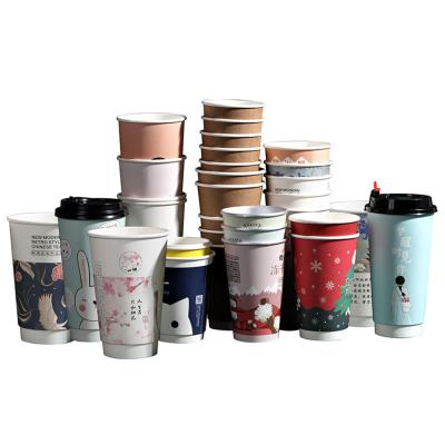 China Factory Disposable Custom 8oz 12oz 16oz Take Out Coffee Kraft Double Hot Wall Custom Paper Cups With Sleeves for sale