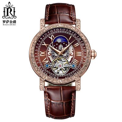 China Men Carved Wrist Watch Moon Phase Luxury Super Luminous Mechanical Waterproof Wrist Watch Te koop