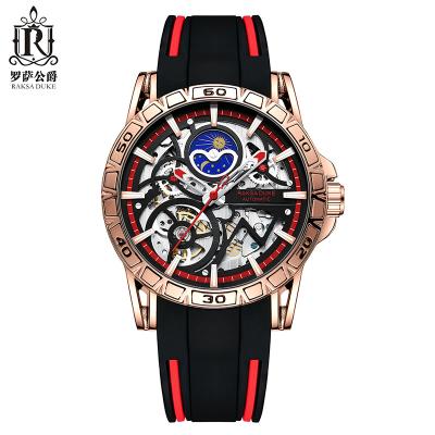 중국 Mechanical Wristwatch Tourbillon Hollow Moon Phase Men  Waterproof Watch 판매용