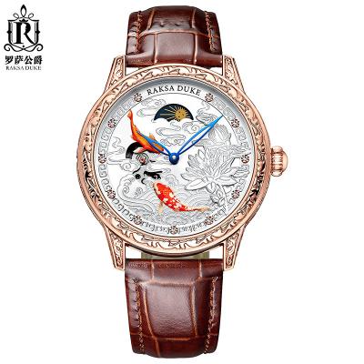 중국 Carp Fish Automatic Wrist Watch Mechanical Genuine Leather Stainless Steel Material 판매용