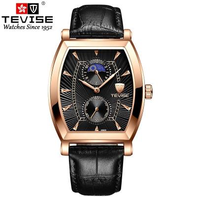 China Retro Wrist Watch Square Case Leather Strap Water Resistant Elegant Moon Phase Wrist Watches for sale