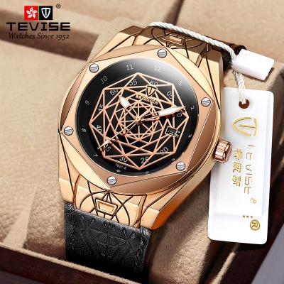 China Brown Leather Quartz Wrist Watch Geometic Design Waterproof Unisex en venta