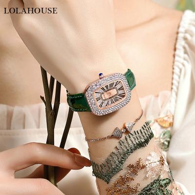 China Women Leather Quartz Wrist Watch Diamond Design  Square Alloy Te koop