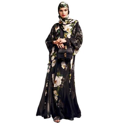 China Polyester 2023 Muslim Women Fashion Lace Chiffon Print Muslim Dress Long Fashion Long Dress for sale