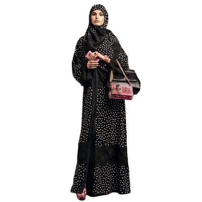 China 2023 Polyester Fashion Muslim Cardigan Muslim Long Dress Lace Button Up Muslim Abaya Abaya Designs for sale