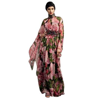 China Muslim Women Polyester Fashion Lace Chiffon Print Muslim Dress Long Fashion Long Dress for sale