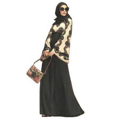 China Black And White Muslim Fashion Muslim Women's Long Dresses Lace Fashion Polyester Long Dresses for sale