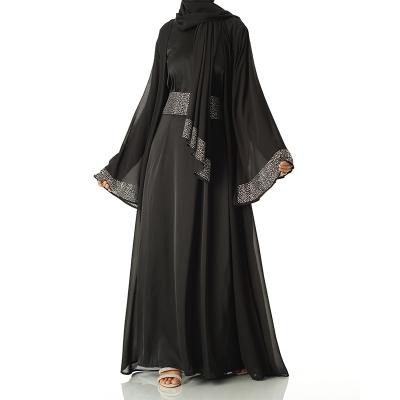 China 2023 New Waist Polyester Round Neck Long Dress Abaya Dubai Plastic Purple Women Muslim Dress 2022 for sale