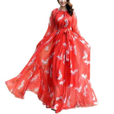 China 2023 Polyester Printing Chiffon Maxi Dress Hot Bohemian Red Beach Muslim for sale