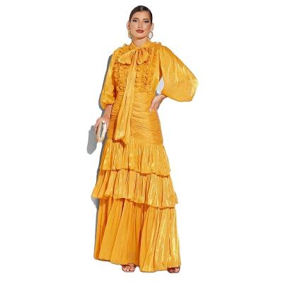 China 2023 New Anti-wrinkle bubble sleeve fine pleated ruffle detail dress muslim casual outfits modest for sale