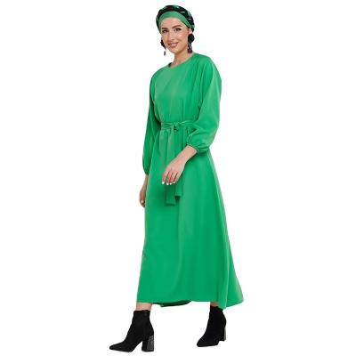 China 2023 Women's New Abaya Line A-Line Muslim Green Gathered Anti-wrinkle Robe Muslim Dress for sale