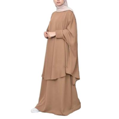 China Polyester Brown kimono abaya 2 pieces set hijab abaya robe and outer chiffon kimono abaya for sale