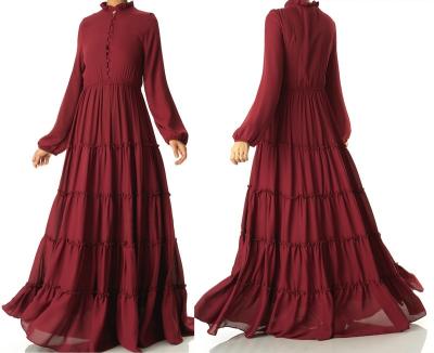 China 2023 Polyester Chiffon Muslim Maxi Dress Tiered Muslim Suit Set for sale