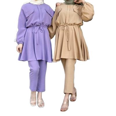 China 2023 New Vintage Muslim Women's Casual Dress Islamic Cardigan Chiffon Dress Long Sleeve Set for sale