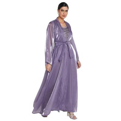 China New Vintage Long Dress Bursting Light Purple Suit With Abaya Muslim Women Costume Underwear Abaya Dress for sale