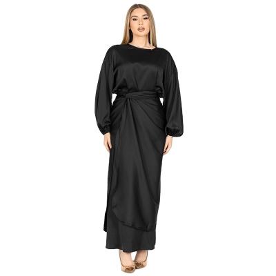 China New Vintage 2023 Muslim Abaya Robe Muslim Abaya 2 Piece Suit Solid Color for sale