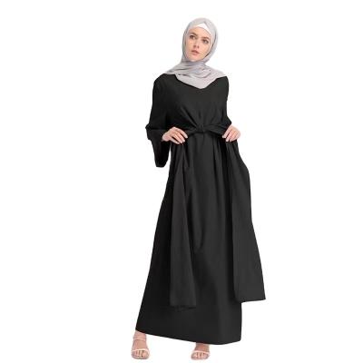 China Polyester Malaysia Long Robe Muslim Women Long Elegant Lace Up Dress for sale