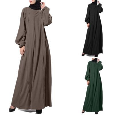 China New 2023 Polyester Temperament Commuter Islamic Muslim Loose Long Dress Solid Color Dress for sale