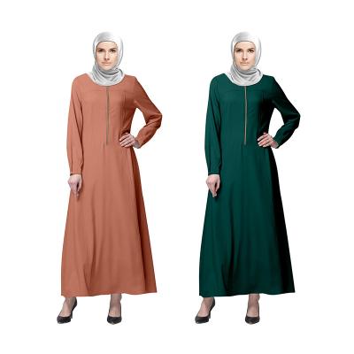 China Quality Polyester Jubah 2023 Women's Dress Long Abaya or Muslim Women's Front Zipper O Neck Style Lively Islamic Dress for sale