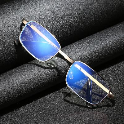 China Retractable Blue Lightweight Anti Glass Reading Glasses Folding Full Metal Frame Men Women Square Shape for sale