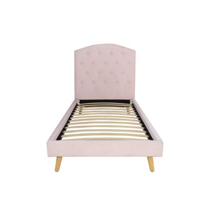 China Luxury simple bedroom furniture bed base wood frame beds design headboard velvet soft bed frame for girls for sale