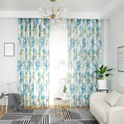 China European Style Home Decoration Leaf Curtain Fabric Flame Retardant Canvas Green Printing For Bedroom for sale