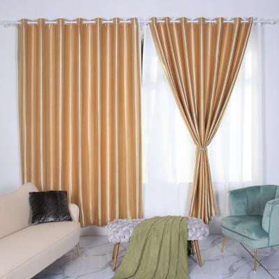 China Blackout Hot Sale Gold Triple-woven Single Side Dull With 3 Inch Space Shinny Stripes Textile Curtain Living Room for sale