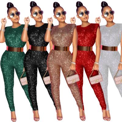 China 2022 Luxury Women's Clothing Anti-Static Bodycon Sleeveless Crew Neck Slim Sequin Rompers Luxury Women Jumpsuits Elegant Overalls for sale