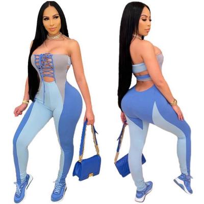 China Anti-wrinkle new arrival patchwork hollow bandage strapless women clothes custom logo one-piece women overalls and rompers for sale