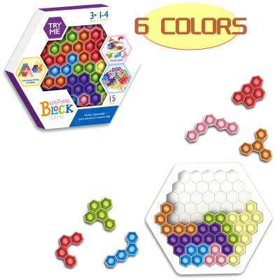 China Noise Stirring Person Toys Wholesale Silicone Building Block Stir Toy Kids Funny Hexagon Push Bubble Noise Puzzles Toys for sale