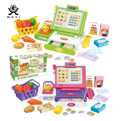 China Preschool Kids Play Set Children Shopping Game Set Cash Register Toy Pretend Play Home Supermarket Toy With Light And Sound for sale