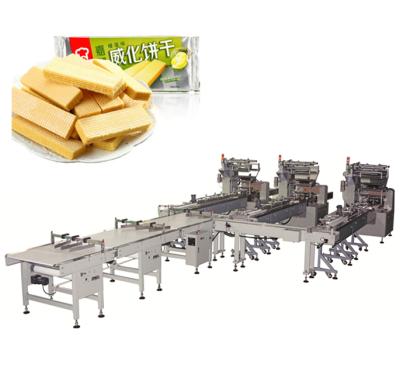 China Full automatic food bun wafer packaging line creme de marie biscuit bread packing machine price for sale