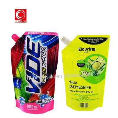 China Multi Layer Waterproof Moisture Proof Laminated Plastic Holder Up Spout Pouch For Liquid Detergent Spout Bag for sale