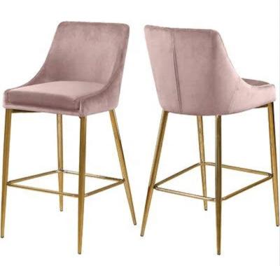 China Modern Elegant Gold Frame Hotel Stainless Steel Rental Velvet Chair High End Pink Stool With Back For Party for sale