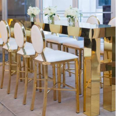 China Modern High End White Metal Frame Gold Event Bar Banquet Chair Stool With Round Back Cushion For Wedding for sale