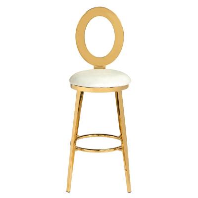 China Modern Elegant Metal Frame Gold Wedding Hotel Velvet Bar Chair High End Stool With Round Back For Party for sale