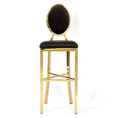 China Gold Modern Stylish Rental Metal Furniture High End Hotel Chair Stool With Cushion Black Round Back For Wedding Event for sale