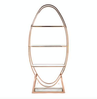 China Stainless Steel Oval Bar Rental Gold Morden Furniture Display Rack Unit Party Back Glass Shelf Event For Wedding for sale